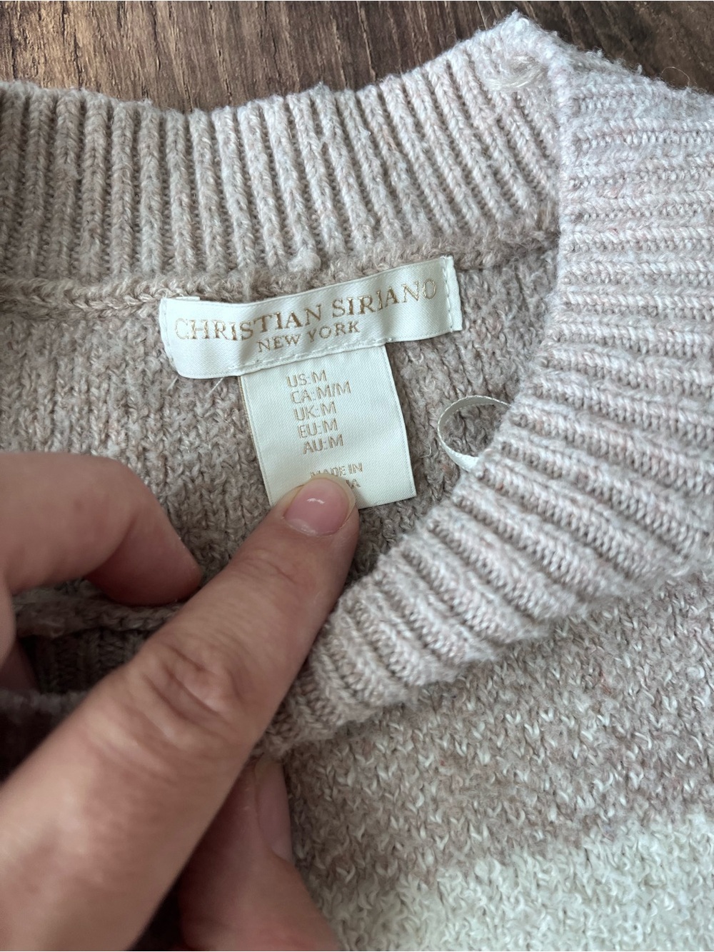 Christian Siriano Oatmeal and Cream Check Crewneck Gingham Sweater - Picture 2 of 3
